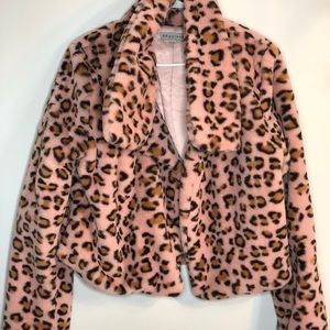 Pink Cheetah Print Fur Coat! Size Large